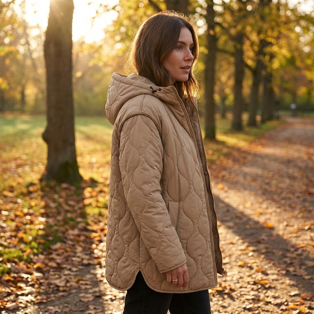 Veste matelassée pour femmes Amara | Capuche, fermeture boutons et fermeture éclair
