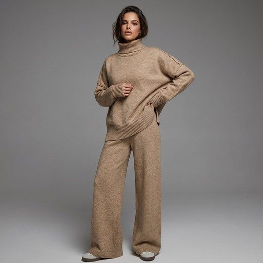 Conjunto de lounge de punto para mujer Iris | Top de cuello alto, Pantalones de pierna ancha