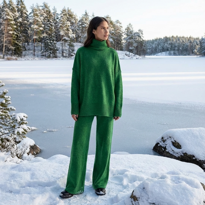 Iris Women’s Knit Lounge Set | Turtleneck Top, Wide-Leg Pants