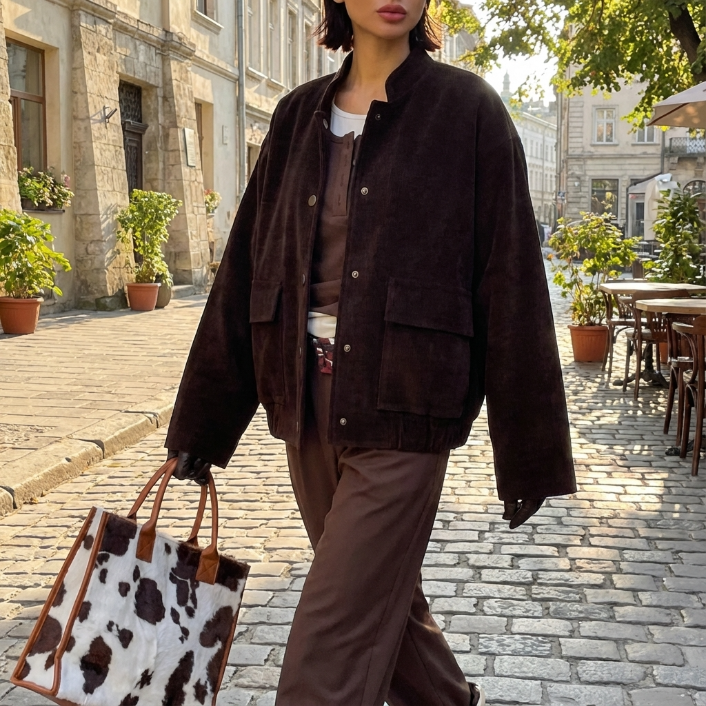Quarry Maple Women's Corduroy Bomber Jacket | Rich Brown Corduroy, Snap Button Front
