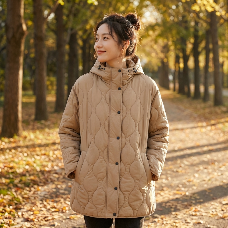 Veste matelassée pour femmes Amara | Capuche, fermeture boutons et fermeture éclair