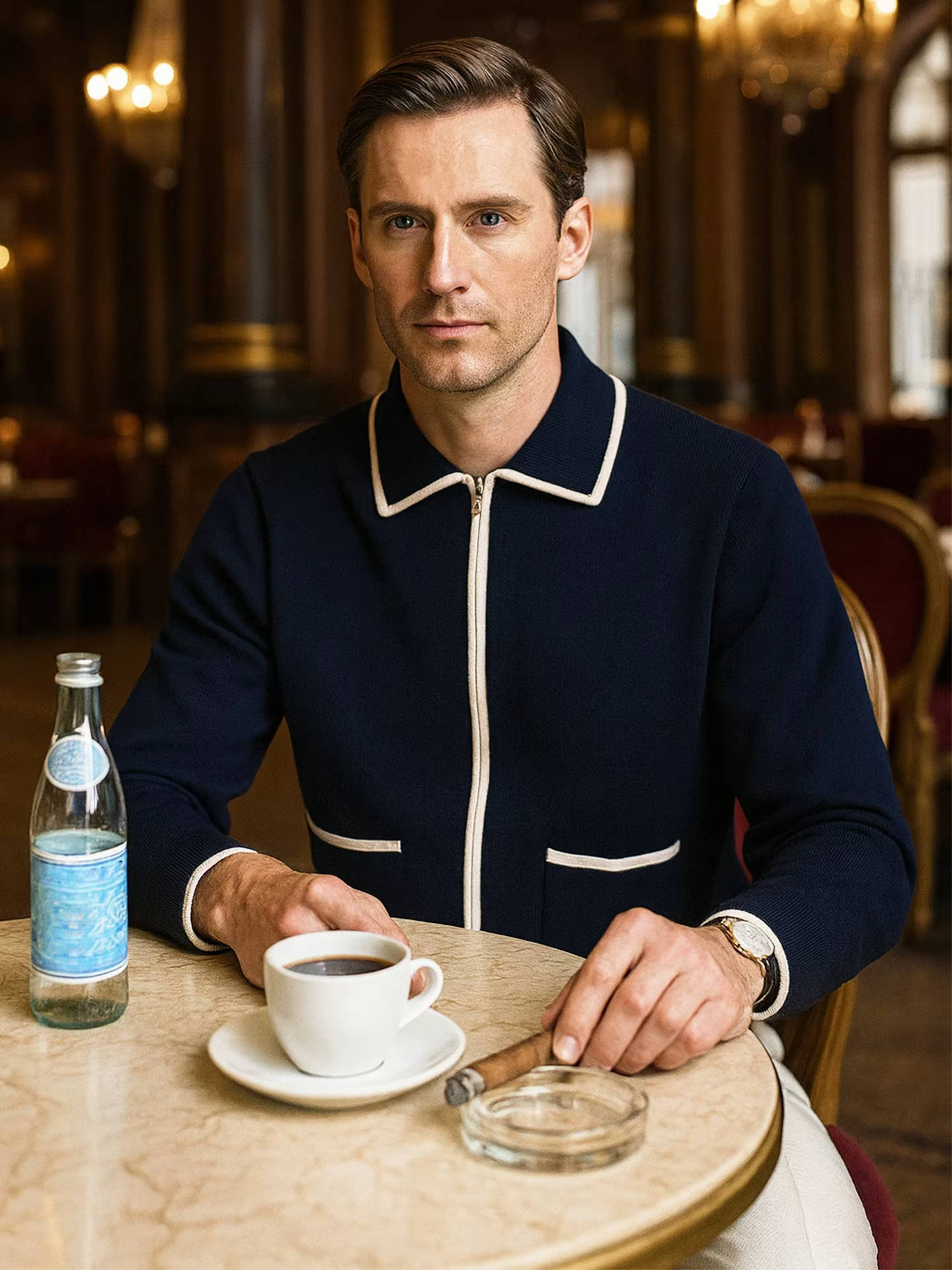 Orson Men's Cable Knit Cardigan - shown in use
