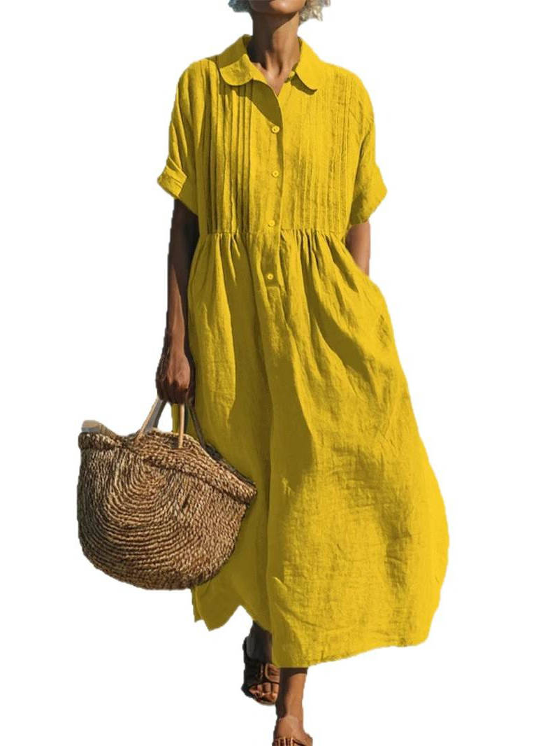 Faye Women's Linen Shirt Dress - front view