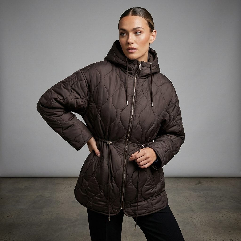 Veste matelassée à capuche pour femmes Aurelia | Taille à cordon, fermeture éclair devant