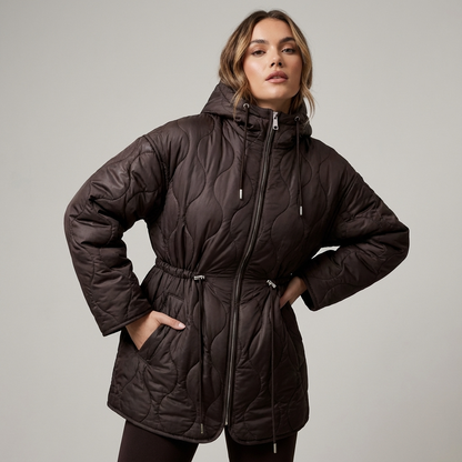 Veste matelassée à capuche pour femmes Aurelia | Taille à cordon, fermeture éclair devant