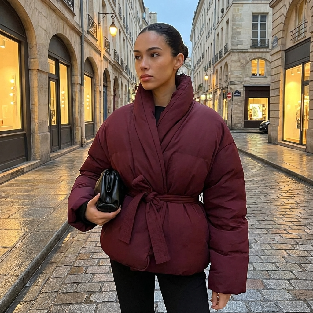 Doudoune pour femmes Mira | Col châle kimono, ceinture à nouer