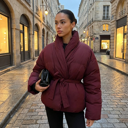 Doudoune pour femmes Mira | Col châle kimono, ceinture à nouer