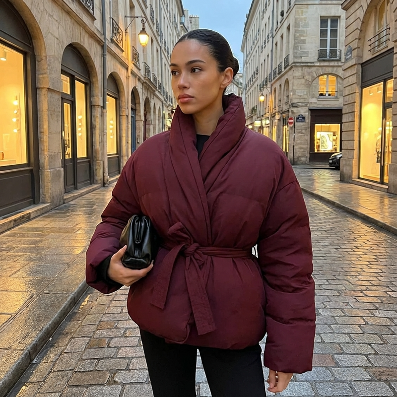 Doudoune pour femmes Mira | Col châle kimono, ceinture à nouer