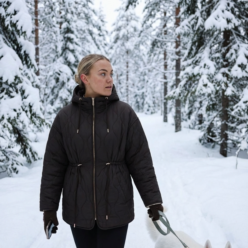 Veste matelassée à capuche pour femmes Aurelia | Taille à cordon, fermeture éclair devant
