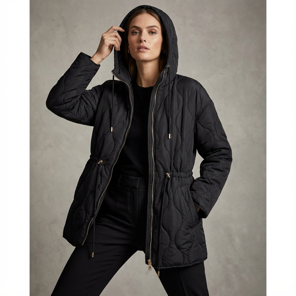 Veste matelassée à capuche pour femmes Aurelia | Taille à cordon, fermeture éclair devant