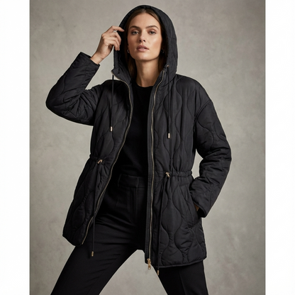 Veste matelassée à capuche pour femmes Aurelia | Taille à cordon, fermeture éclair devant