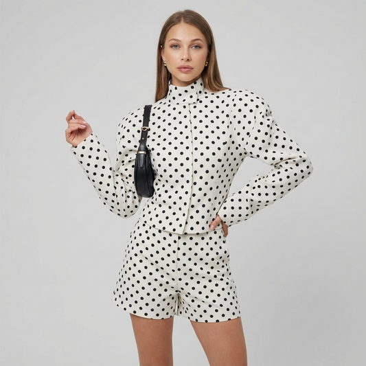 Ensemble Elise pour femme | Imprimé à pois, chemise à col montant