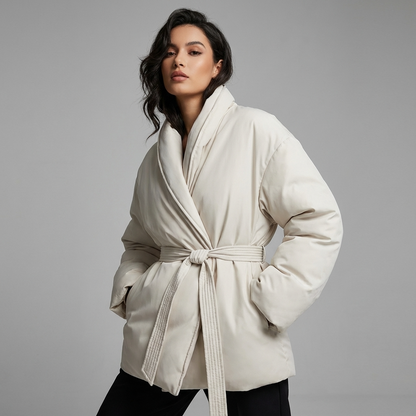 Doudoune pour femmes Mira | Col châle kimono, ceinture à nouer