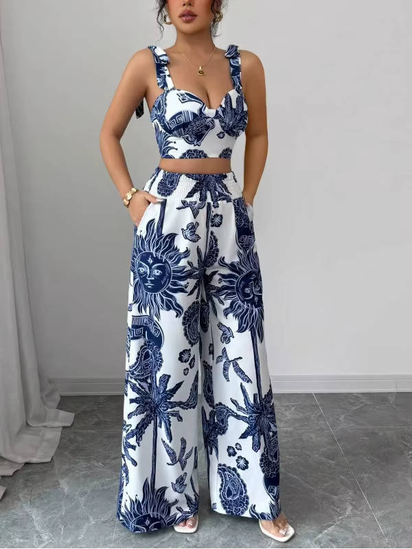 Yvette Women's Floral Trousers | Boho, Straight Leg, Belted