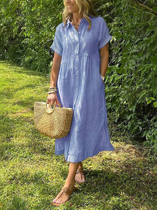 Genevieve Women's Striped Shirt Dress - styled view