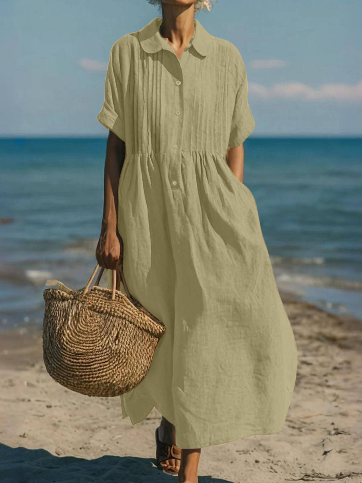 Faye Women's Linen Shirt Dress - back view