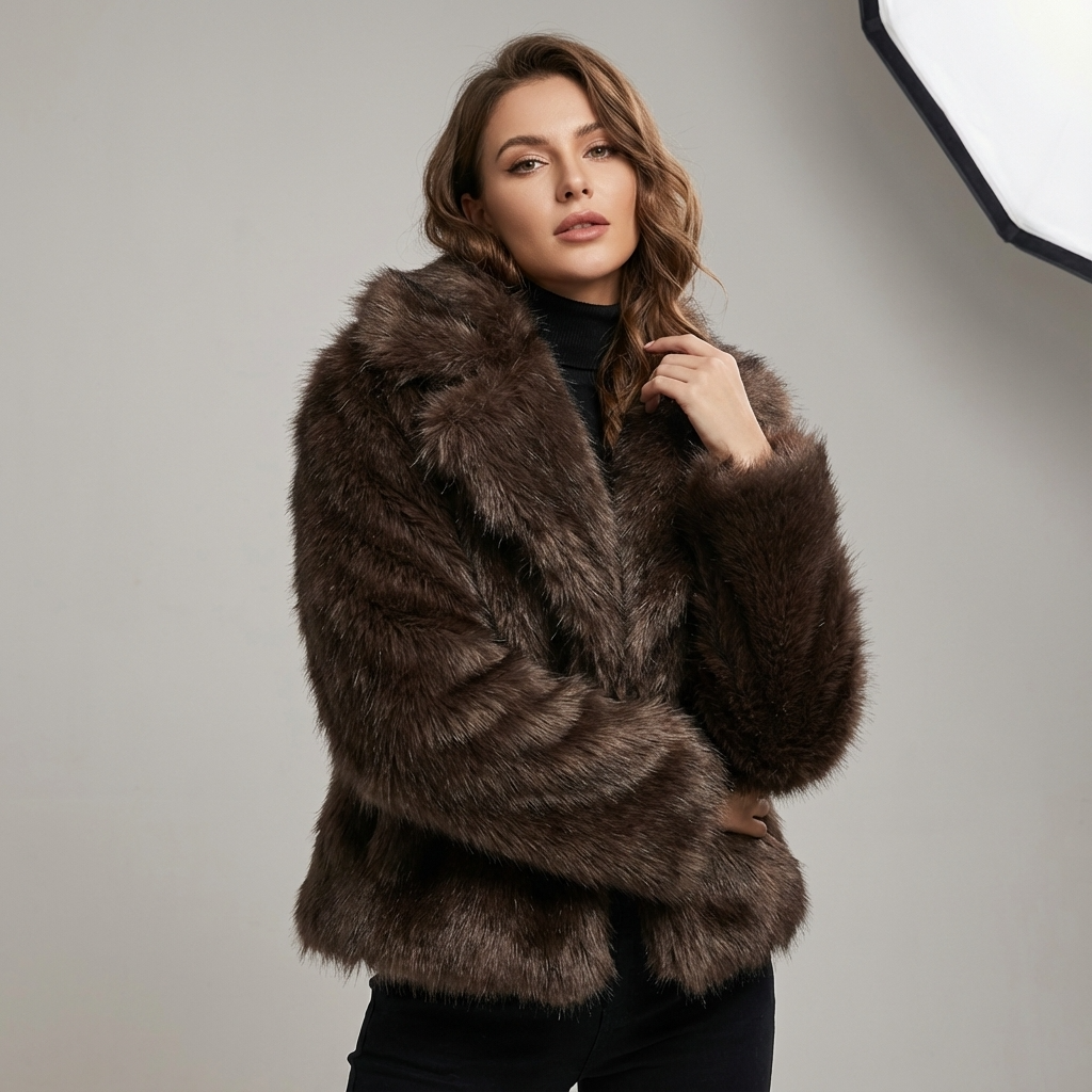 Chaqueta de Piel Sintética para Mujeres Aria | Corte Oversized, Cuello Ancho