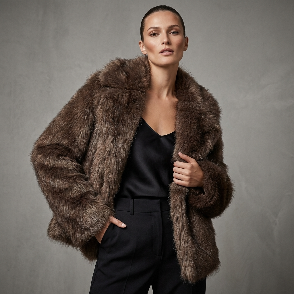 Chaqueta de Piel Sintética para Mujeres Aria | Corte Oversized, Cuello Ancho