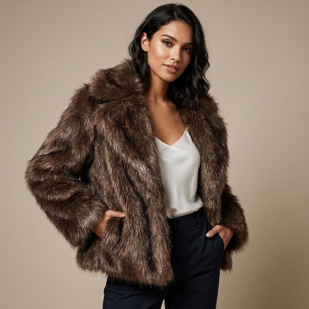 Chaqueta de Piel Sintética para Mujeres Aria | Corte Oversized, Cuello Ancho