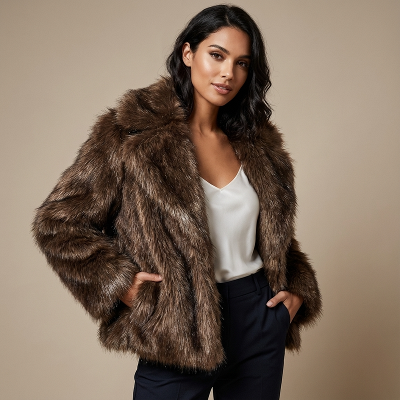 Chaqueta de Piel Sintética para Mujeres Aria | Corte Oversized, Cuello Ancho