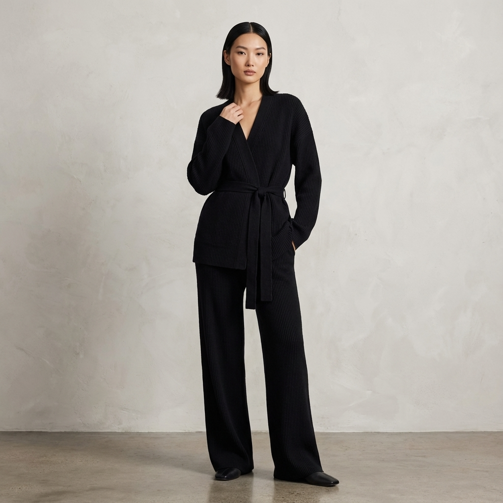 Conjunto de Punto para Mujeres Ariana | Cárdigan con Cinturón, Pantalones de Pierna Ancha