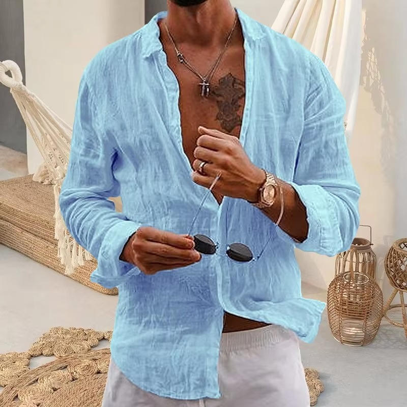 Xavier Men's Linen Shirt - fabric and finish detail