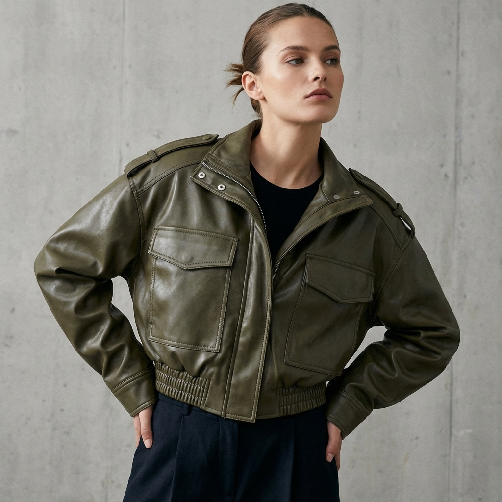 Heath Amara Women’s Faux Leather Jacket | Stand Collar, Utility Pockets