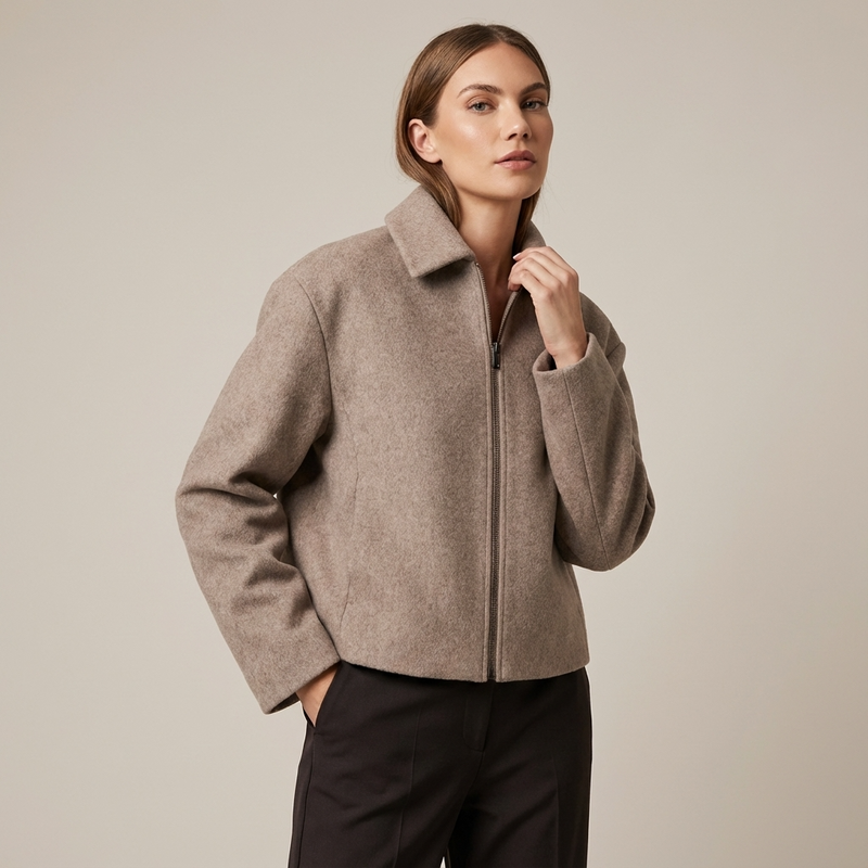 Chaqueta con Cremallera para Mujeres Maren | Tejido Mezcla de Lana, Cuello Abierto