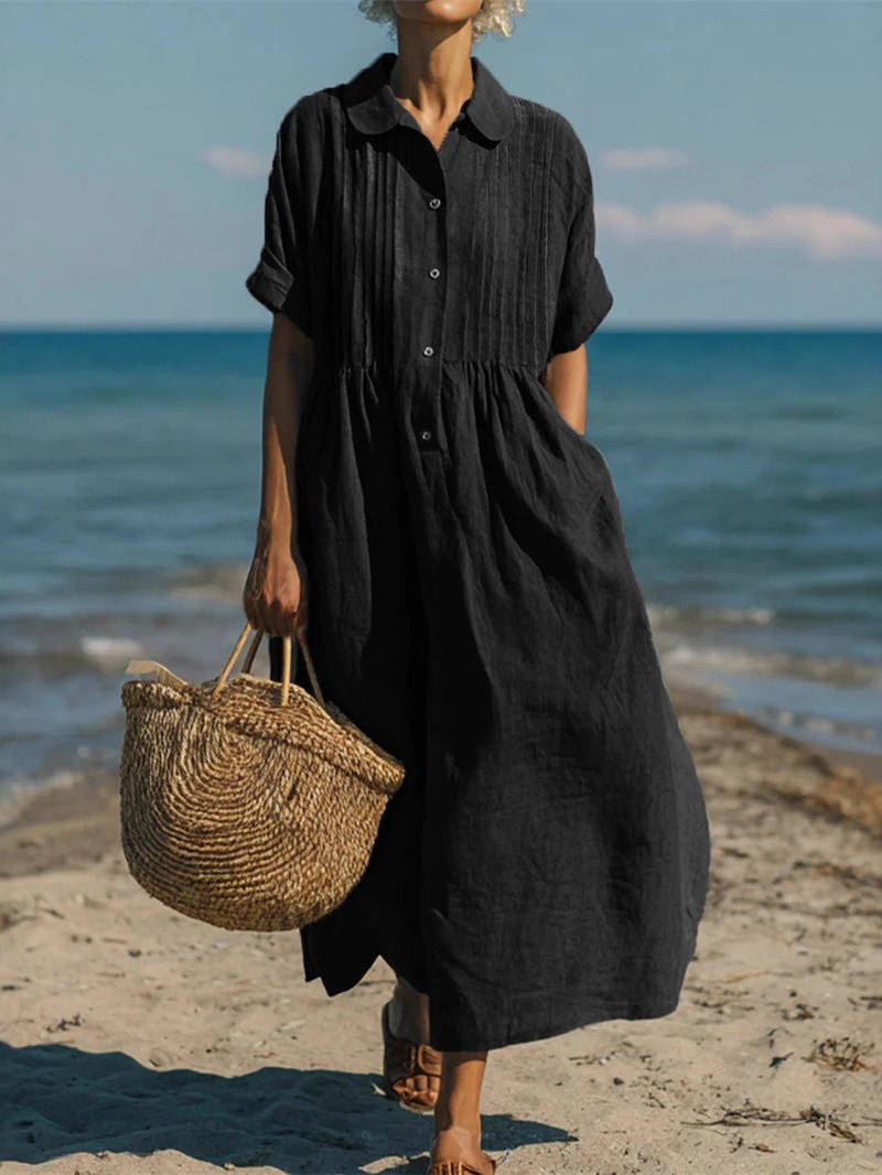 Faye Women's Linen Shirt Dress - close-up detail