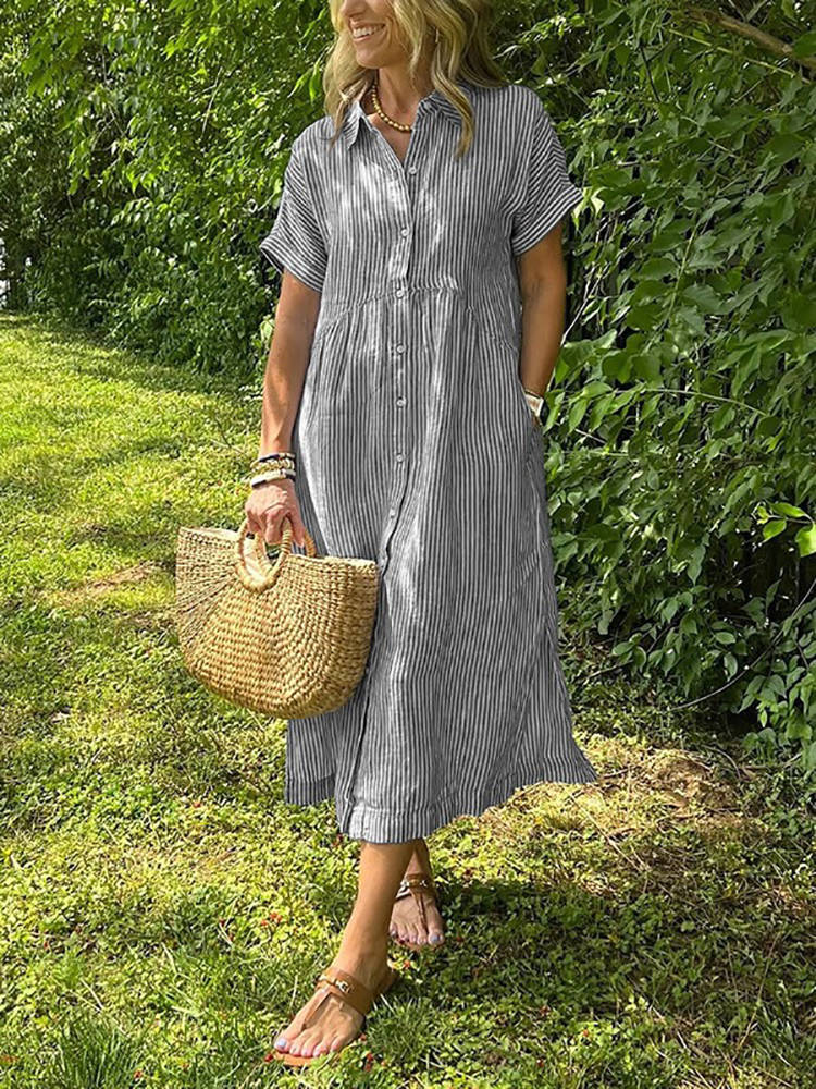 Genevieve Women's Striped Shirt Dress - back view