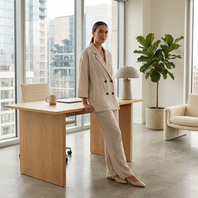 Conjunto de traje para mujer Celeste | Chaqueta de doble botonadura, Pantalones con cordón