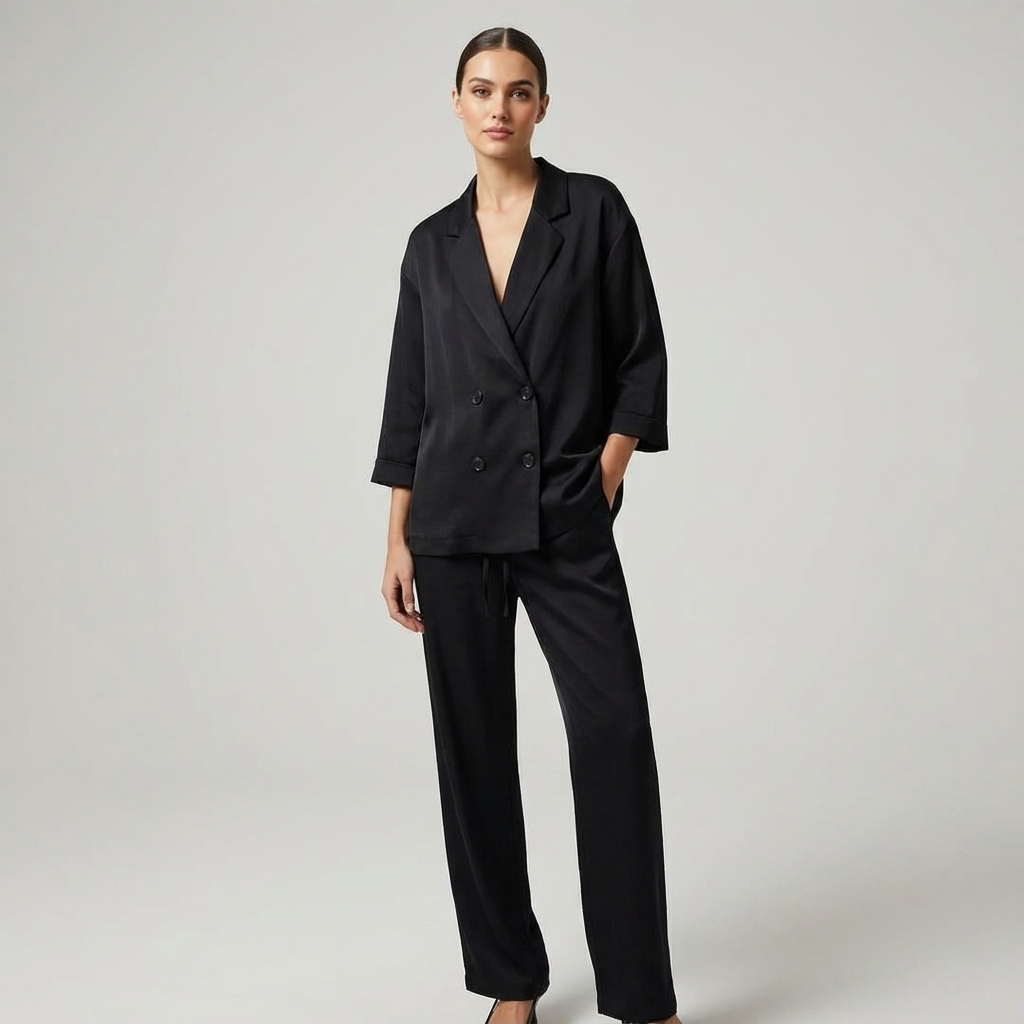 Conjunto de traje para mujer Celeste | Chaqueta de doble botonadura, Pantalones con cordón