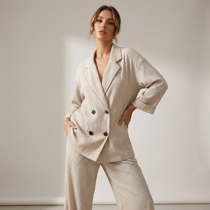 Conjunto de traje para mujer Celeste | Chaqueta de doble botonadura, Pantalones con cordón
