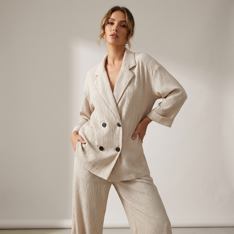Conjunto de traje para mujer Celeste | Chaqueta de doble botonadura, Pantalones con cordón
