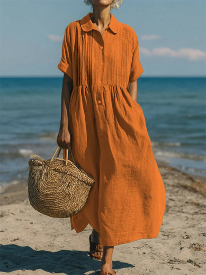 Faye Women's Linen Shirt Dress - flat lay