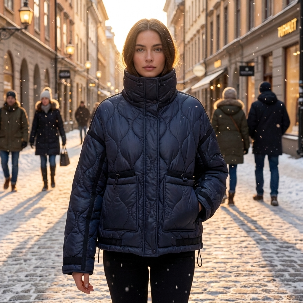 Chaqueta Acolchada con Cuello Alto para Mujeres Aria | Cierre Frontal con Cremallera, Bolsillos de Parche