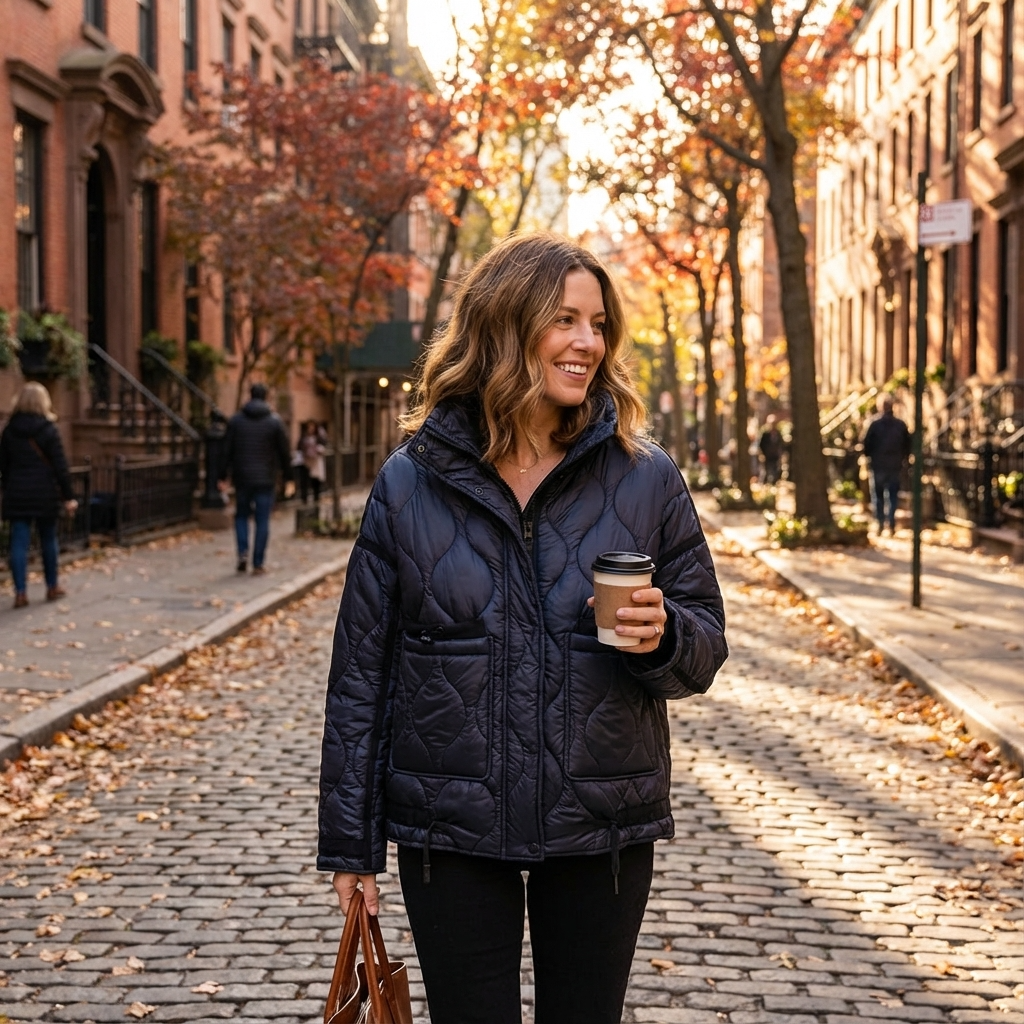 Chaqueta Acolchada con Cuello Alto para Mujeres Aria | Cierre Frontal con Cremallera, Bolsillos de Parche