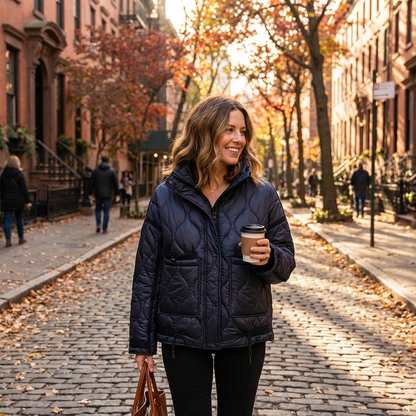 Chaqueta Acolchada con Cuello Alto para Mujeres Aria | Cierre Frontal con Cremallera, Bolsillos de Parche