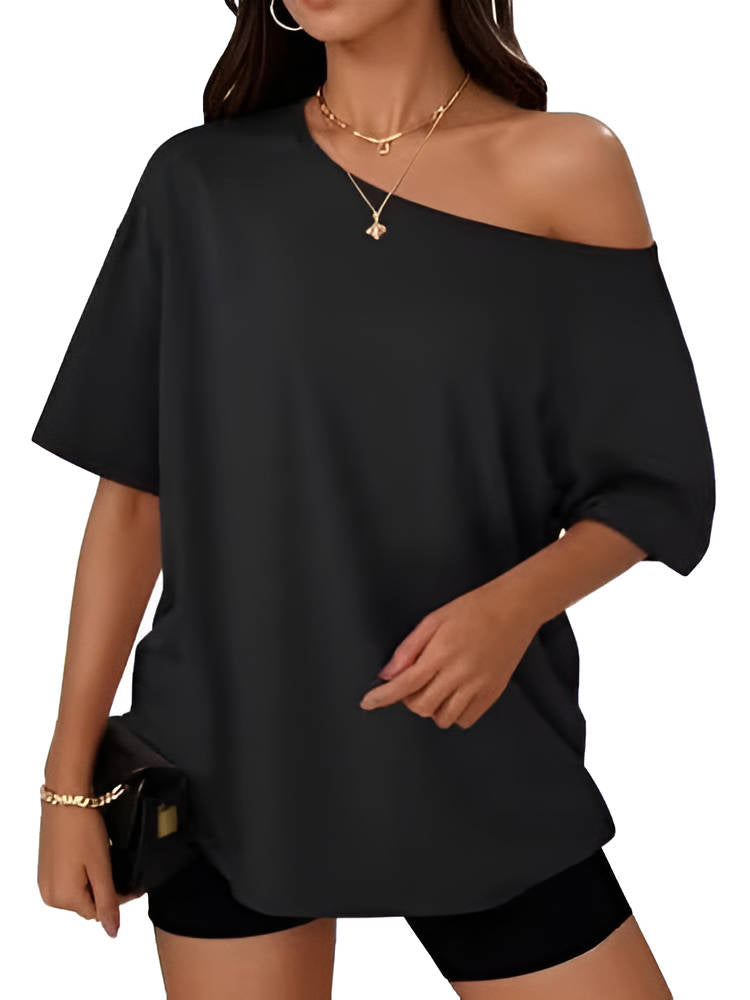 Wren Women's Oversized Shirt | Loose Fit, Off Shoulder, Short Sleeve