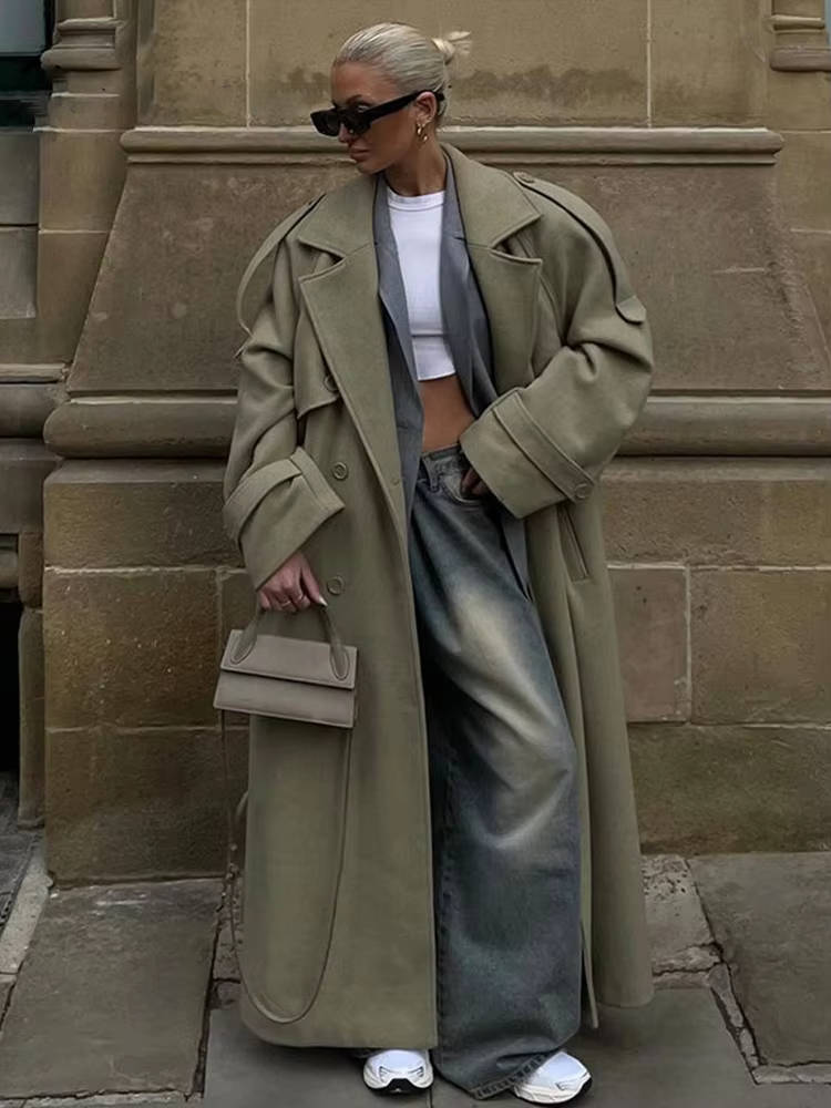 Ines Women's Oversized Trench Coat - styled view