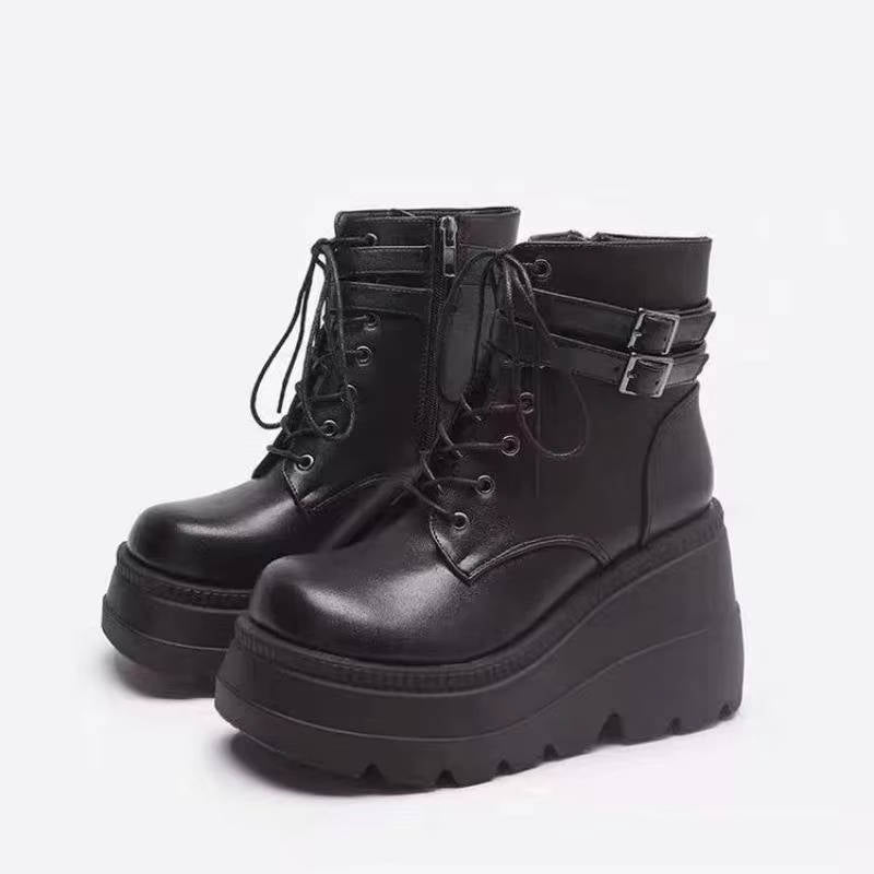 Clara Women's Platform Combat Boots - fabric and finish detail