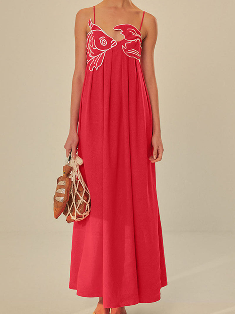 Wren Women's Midi Dress | Embroidered, Sleeveless, Spaghetti Strap