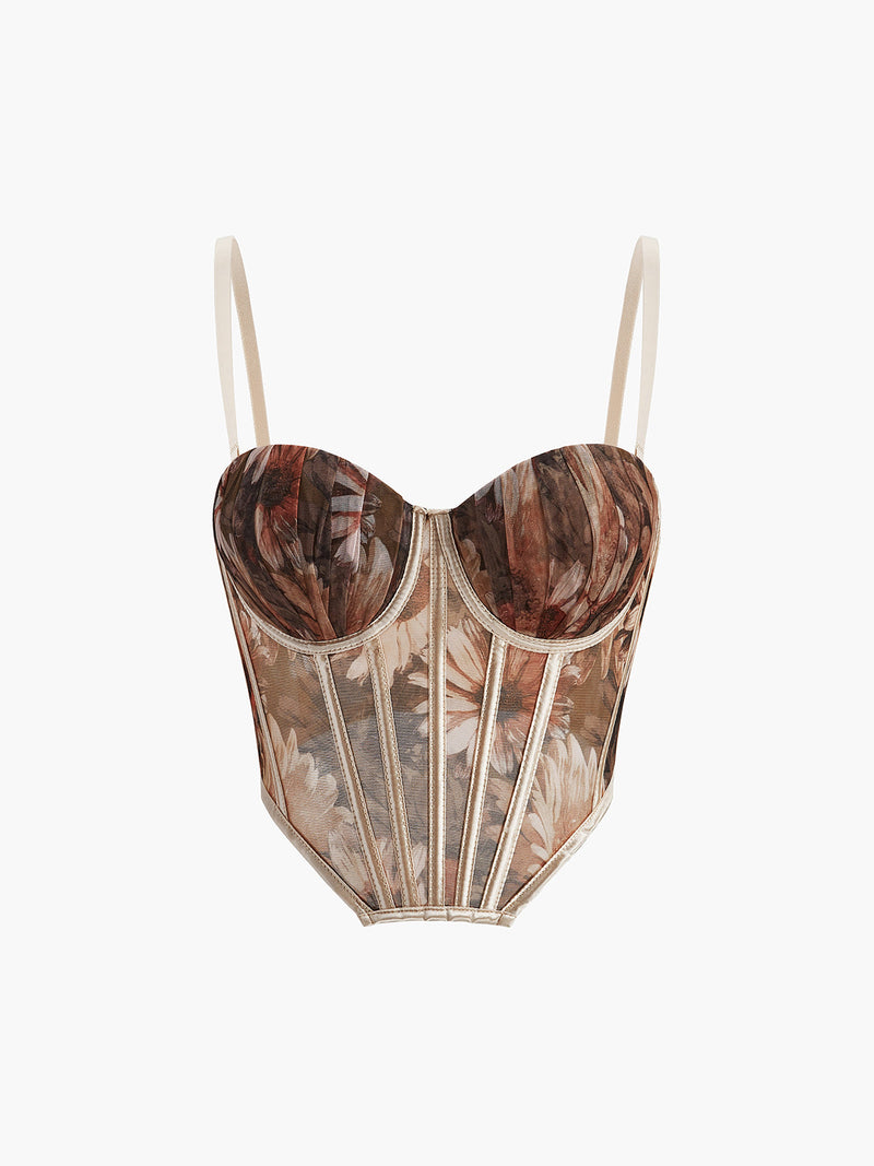 Yvette Women's Floral Corset Top | Mesh, Sweetheart, Sleeveless