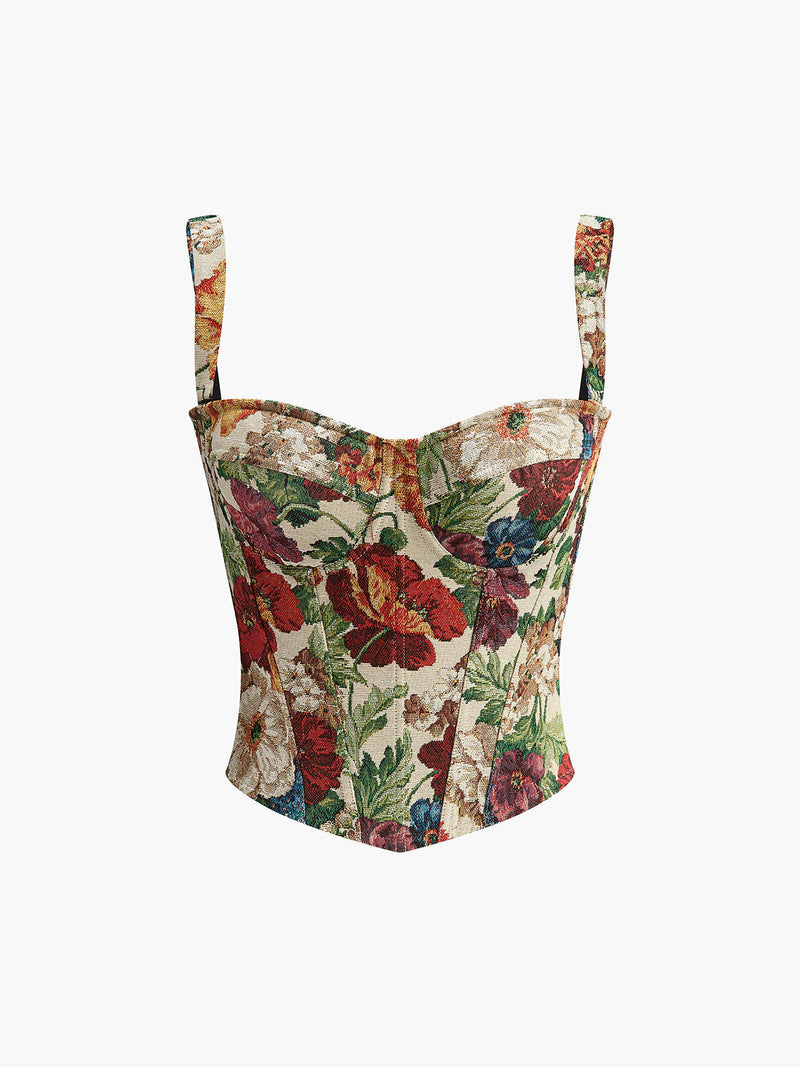 Astrid Women's Floral Corset Top | Slim Fit, Cotton, Sweetheart