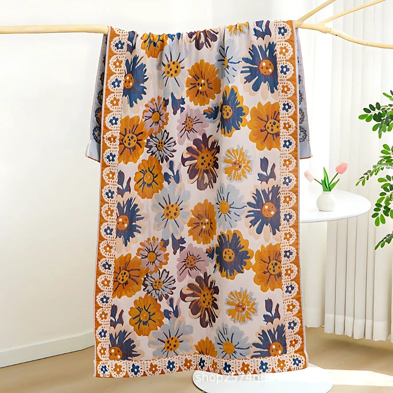 Reversible Cotton Bath Towel | Floral Print