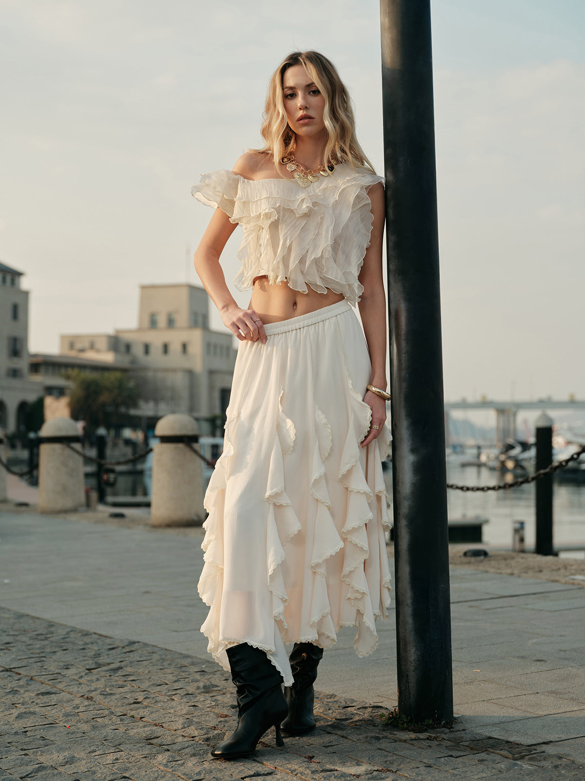 Maya Women's Ruffled Skirt - styled view