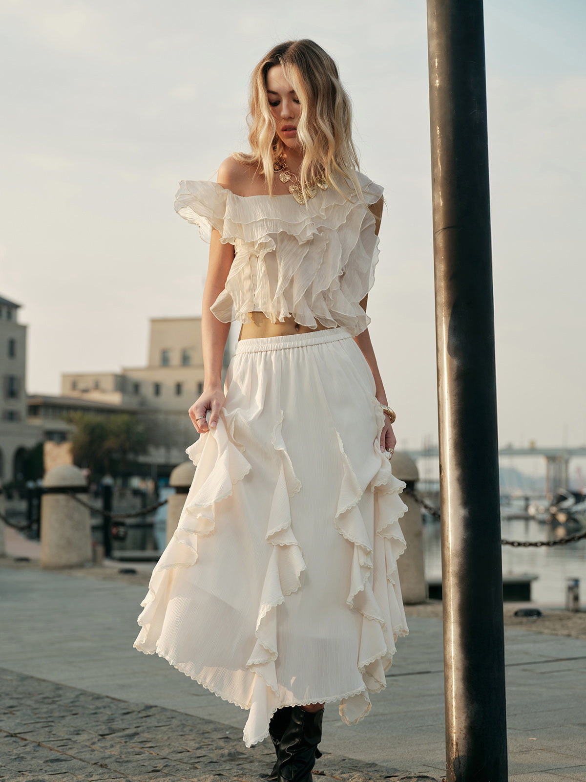 Maya Women's Ruffled Skirt - fabric and finish detail