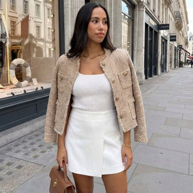 Veste Femme Rowena | Tweed Classique, Style Élégant à Boutons