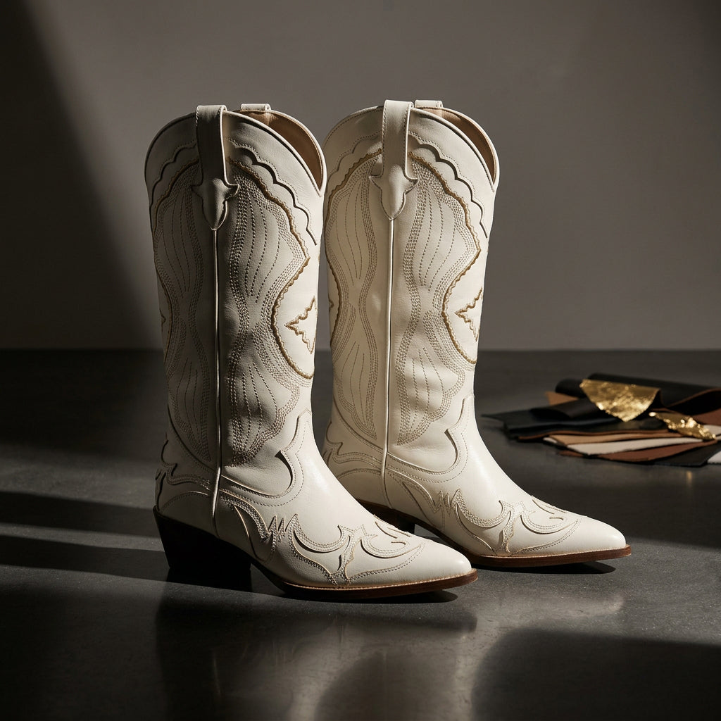 Botas de Vaquera para Mujeres Vera | Diseño Bordado, Tacón Grueso, Negro