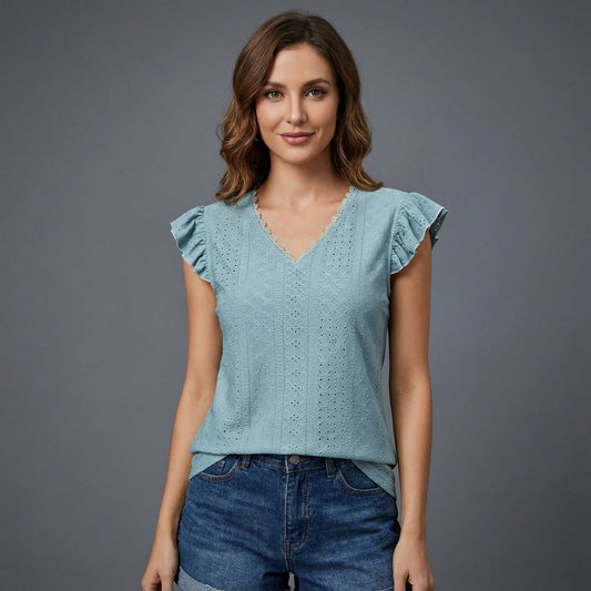 Blouse pour Femme Arden | Design Œillets avec Manches Volantées, Haut d'Été Léger